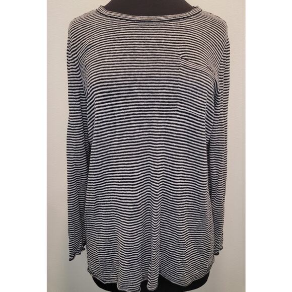 Eileen Fisher PL Black White Striped Organic Linen Blouse Classic Minimalist - Picture 1 of 8